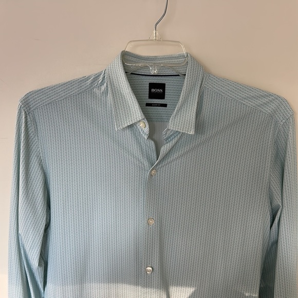 Hugo Boss men’s long sleeve button down shirt size large sharp fit, teal color - Picture 4 of 10